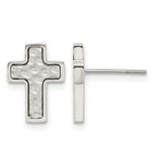 Stainless Steel Polished & Brushed Textured Cross Button Earrings