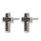 Stainless Steel Black Polished & Brushed Textured Cross Button Earrings