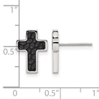 Stainless Steel Black Polished & Brushed Textured Cross Button Earrings