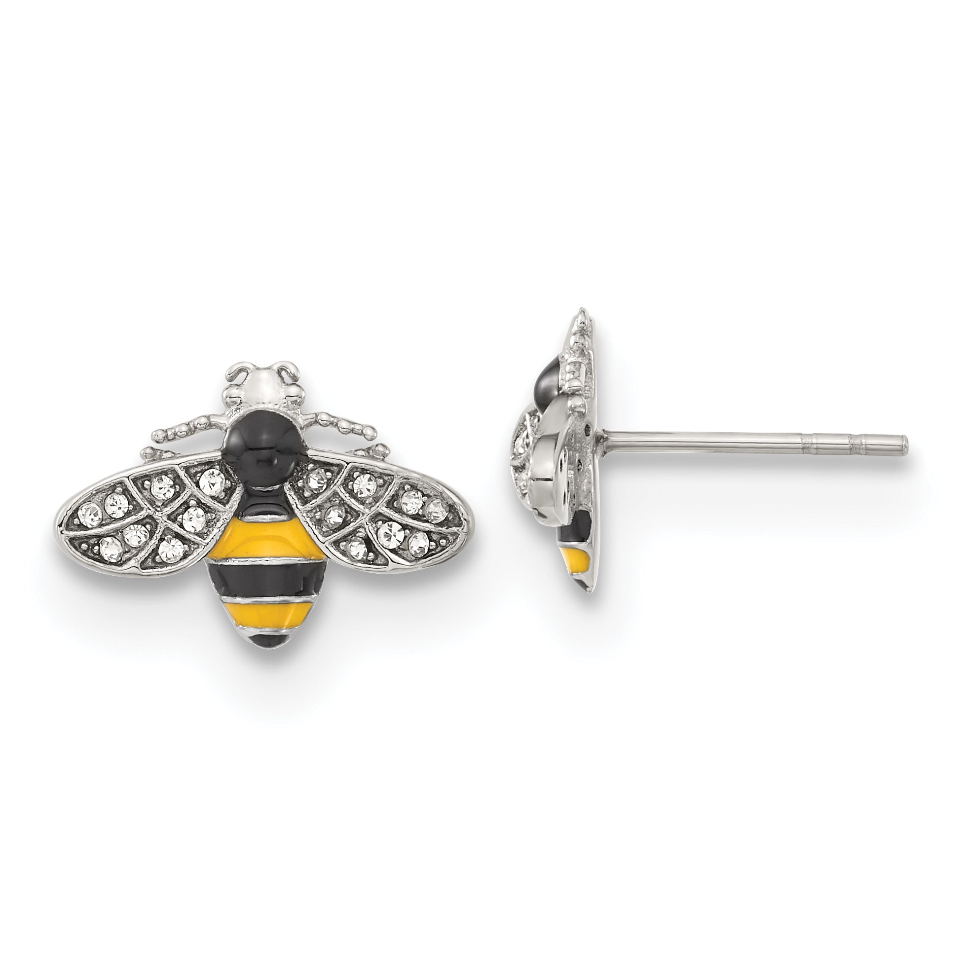 Chisel Stainless Steel Polished and Enameled with Preciosa Crystal Bee Post Earrings Main image