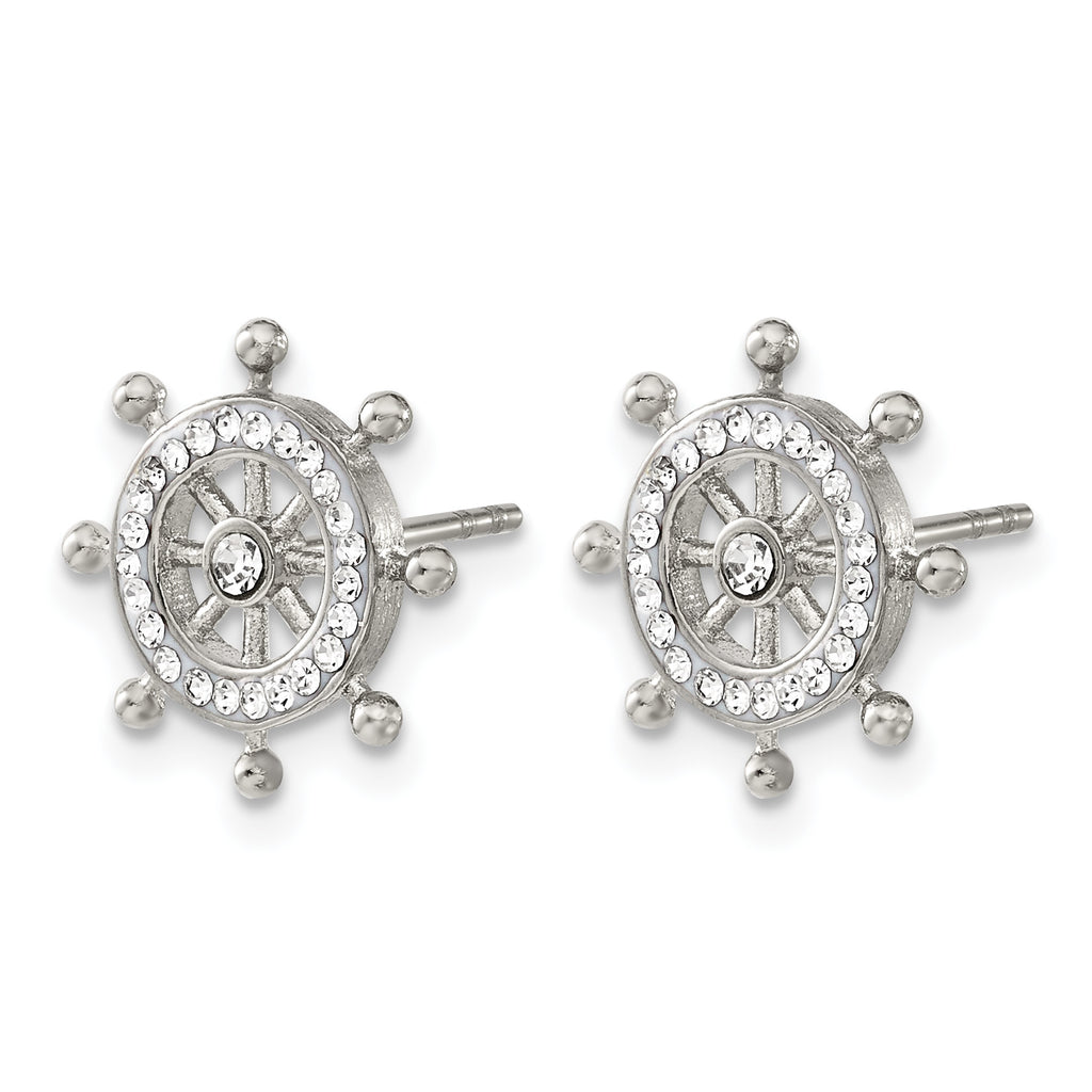 Stainless Steel Polished Lab-Created Crystal Button Earrings for Women