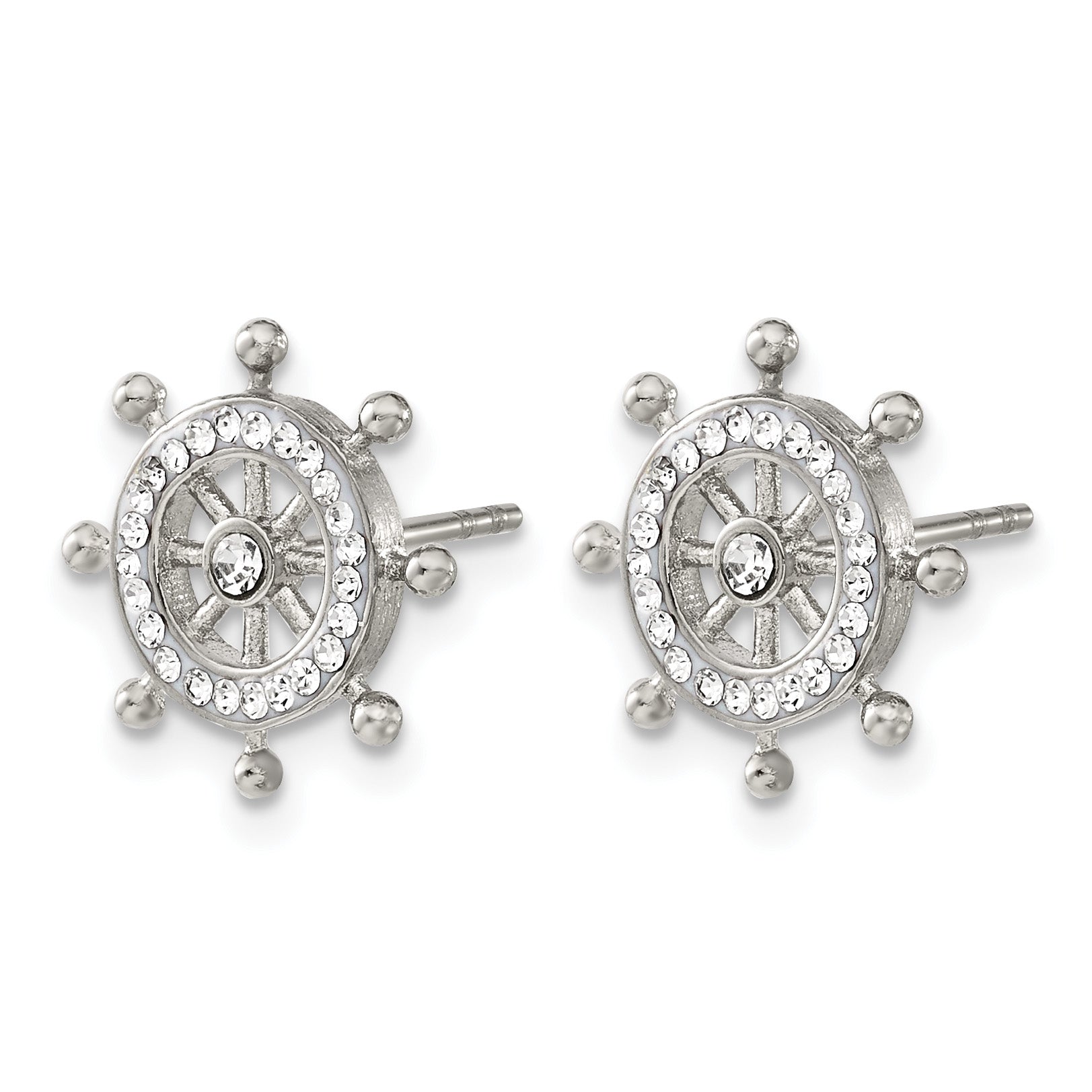 Stainless Steel Polished Lab-Created Crystal Button Earrings for Women
