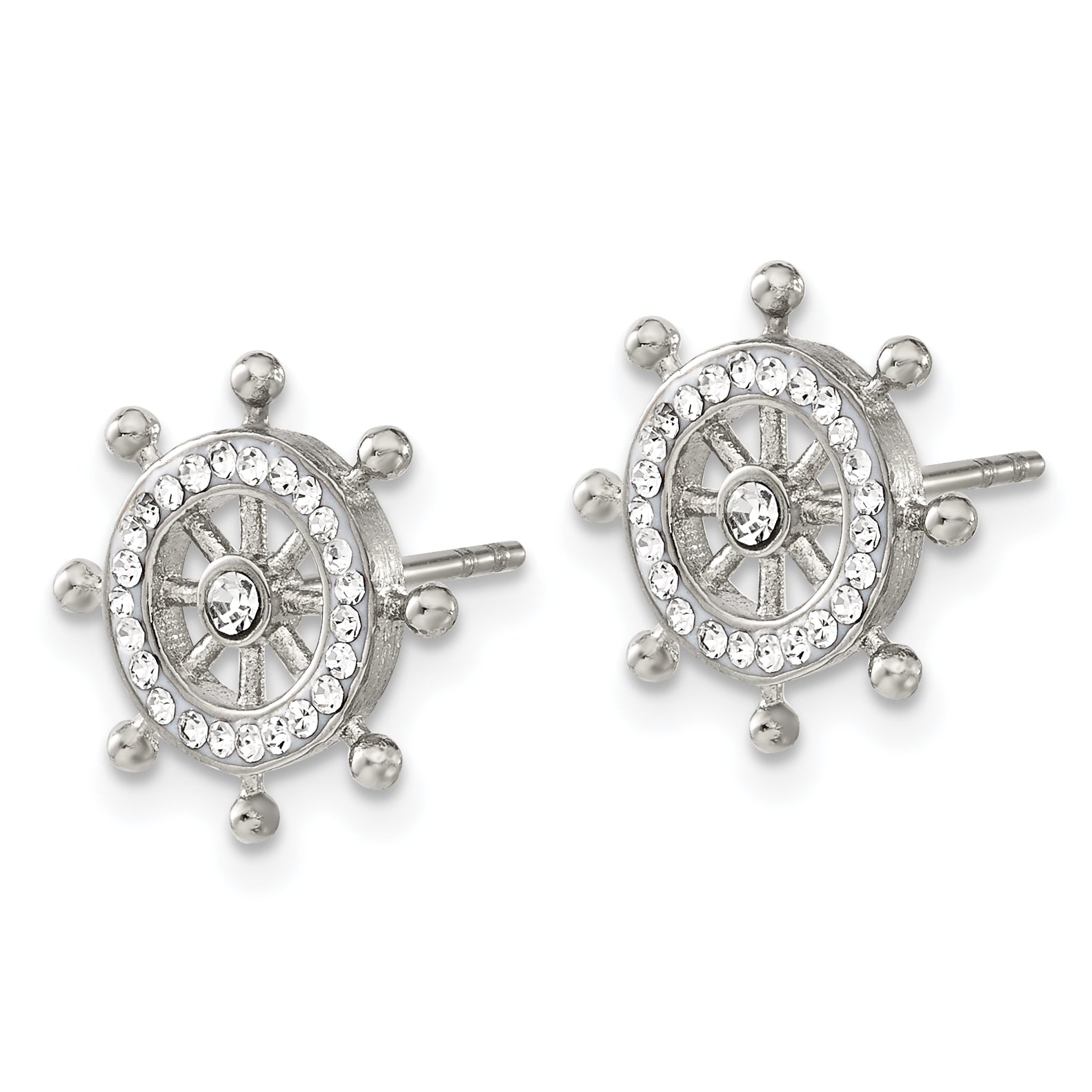 Chisel Stainless Steel Polished Preciosa Crystal Ship Wheel Post Earrings