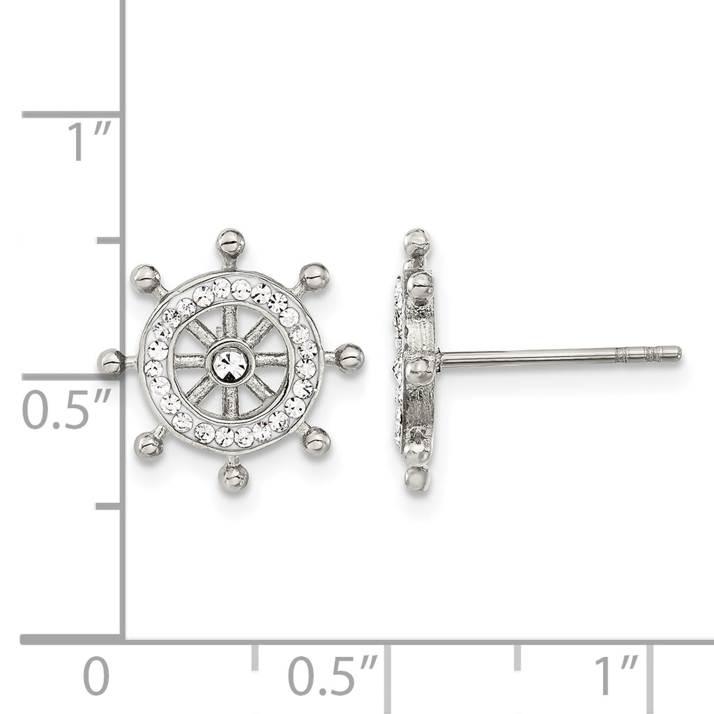 Stainless Steel Polished Lab-Created Crystal Button Earrings for Women