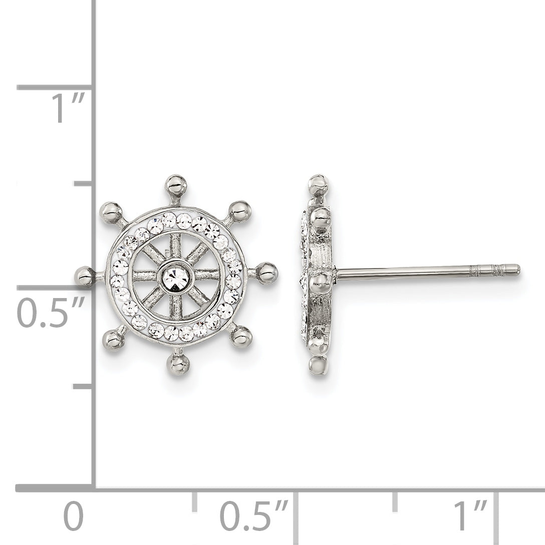 Stainless Steel Polished Lab-Created Crystal Button Earrings for Women