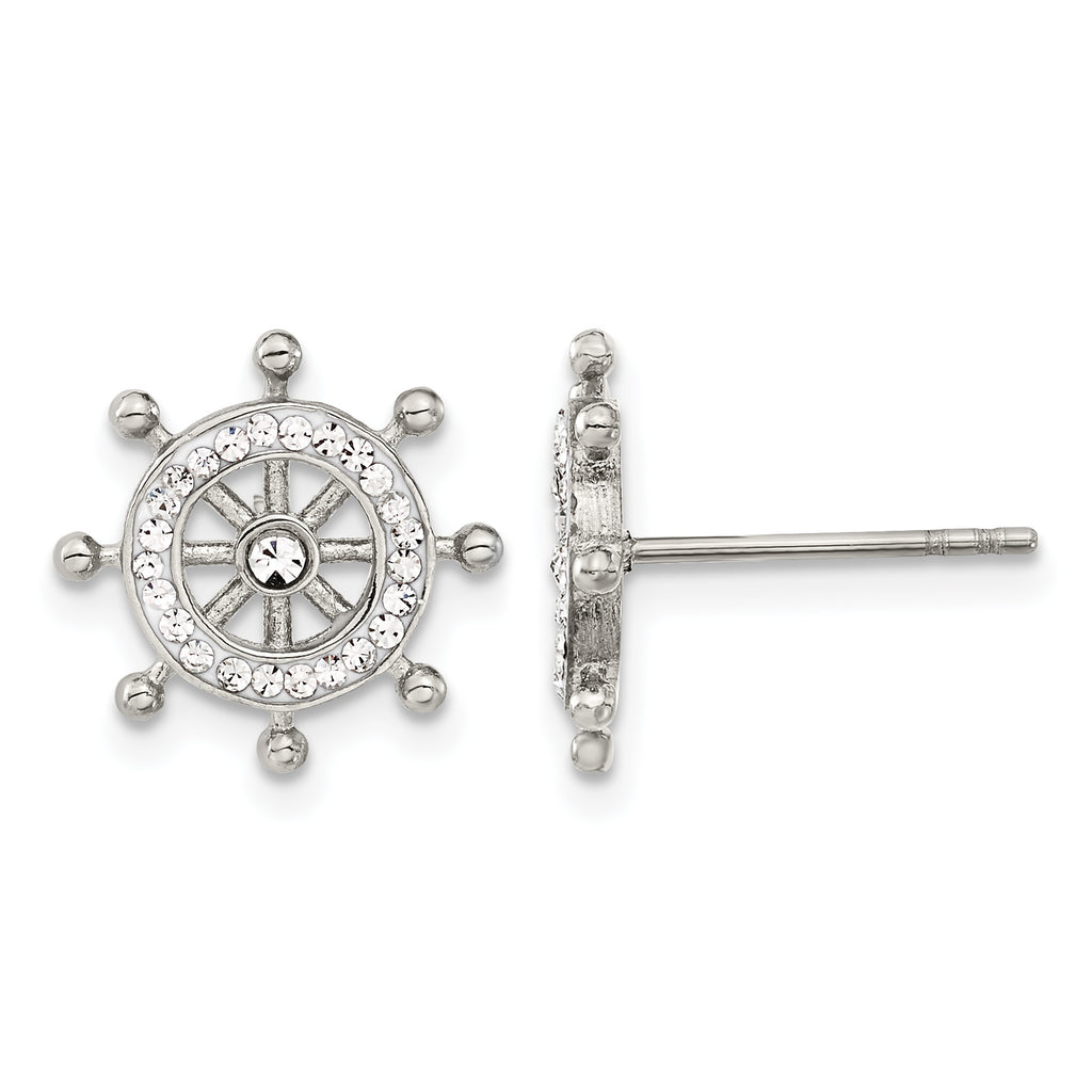 Stainless Steel Polished Lab-Created Crystal Button Earrings for Women