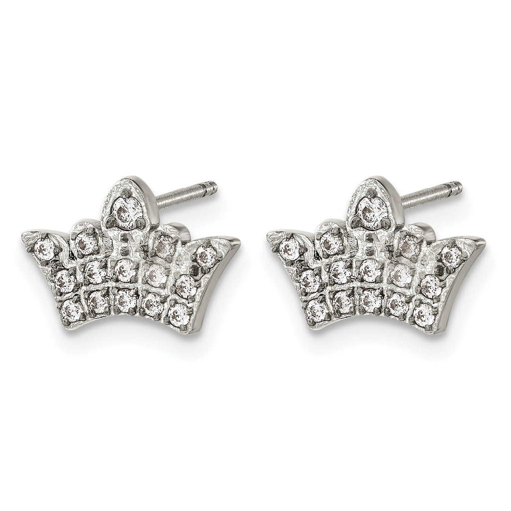Stainless Steel Polished Cubic Zirconia Button Earrings for Women