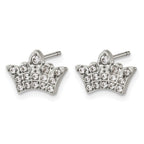 Stainless Steel Polished Cubic Zirconia Button Earrings for Women