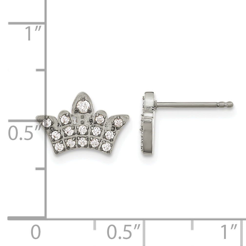 Stainless Steel Polished Cubic Zirconia Button Earrings for Women