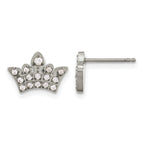 Stainless Steel Polished Cubic Zirconia Button Earrings for Women