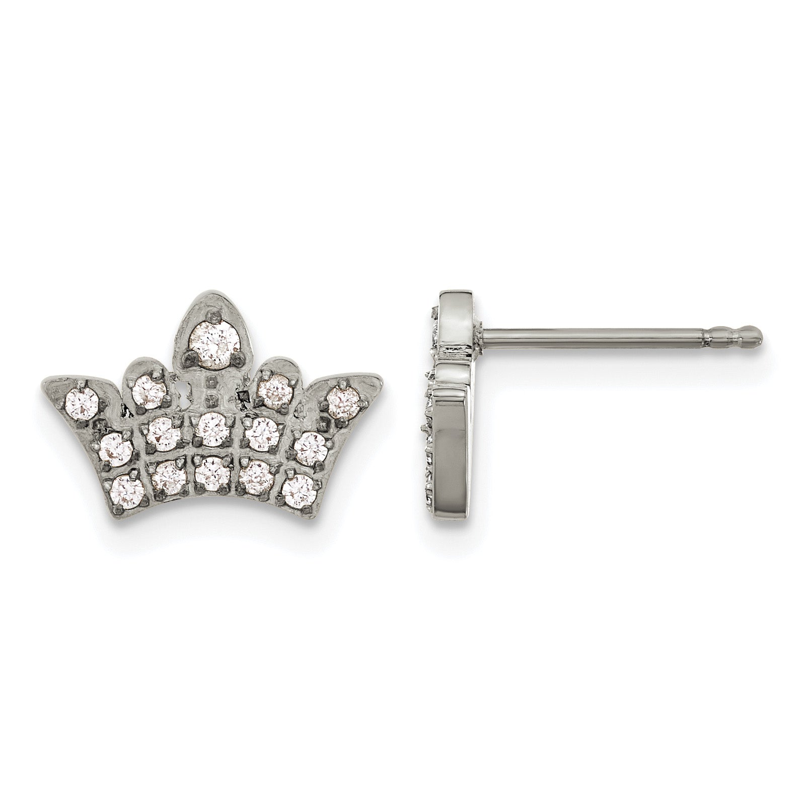 Stainless Steel Polished Cubic Zirconia Button Earrings for Women
