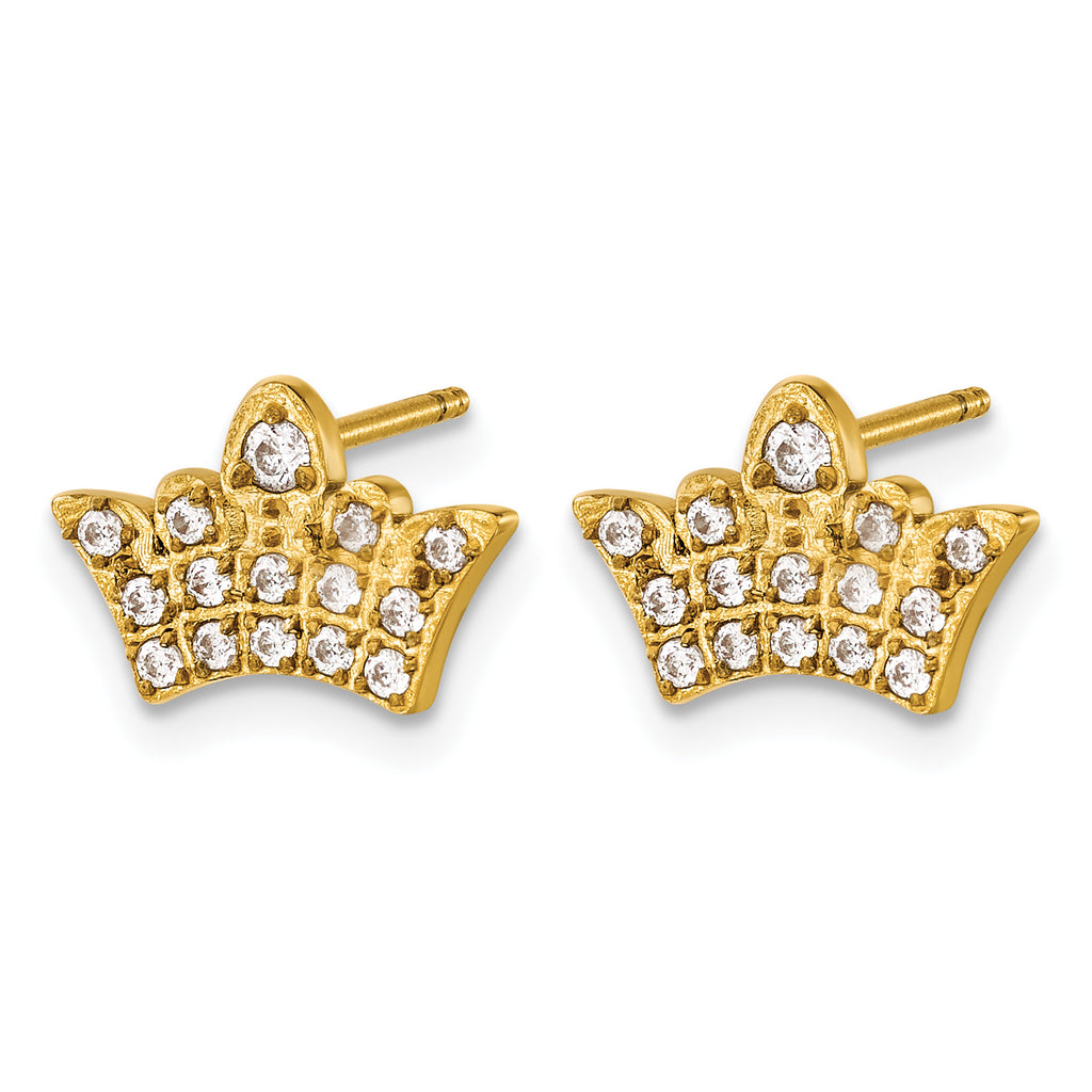Stainless Steel Gold-Tone Polished Cubic Zirconia Button Earrings for Women
