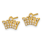 Chisel Stainless Steel Polished Yellow IP-plated with CZ Crown Earrings