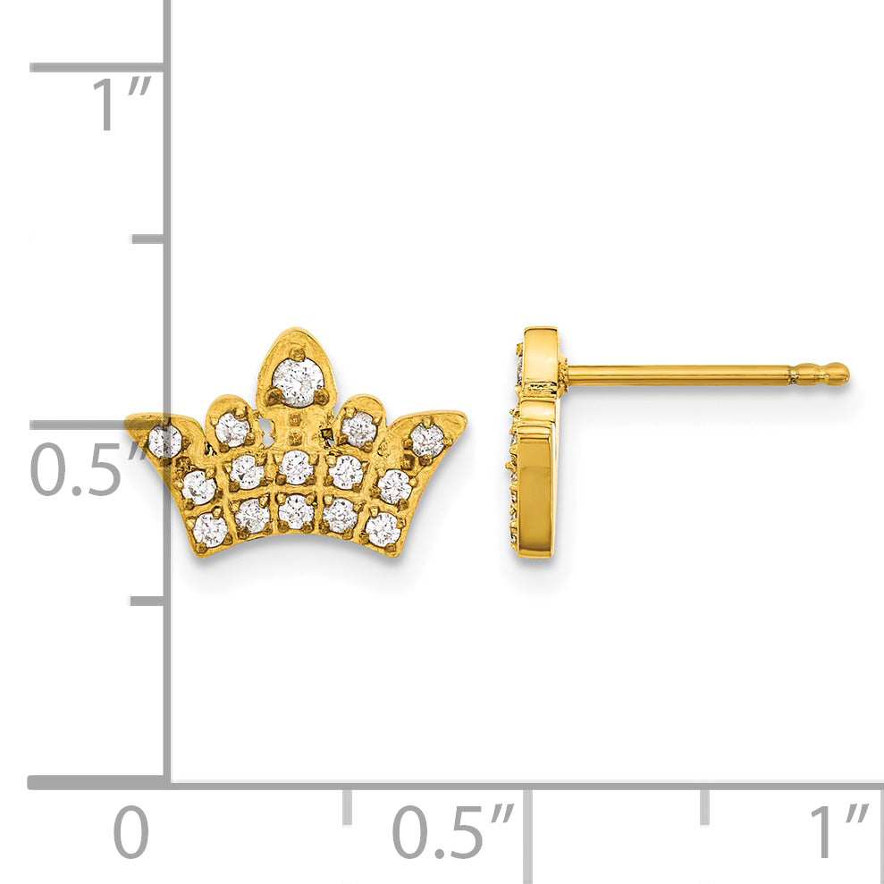 Stainless Steel Gold-Tone Polished Cubic Zirconia Button Earrings for Women