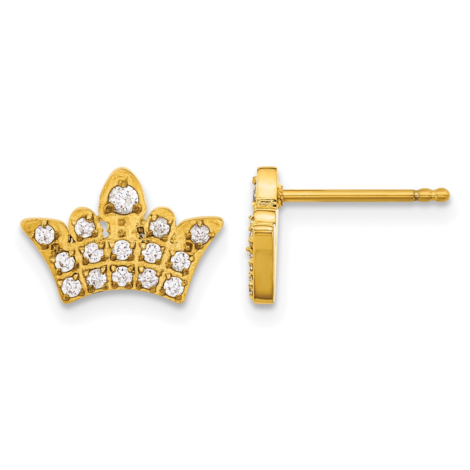 Stainless Steel Gold-Tone Polished Cubic Zirconia Button Earrings for Women Main image