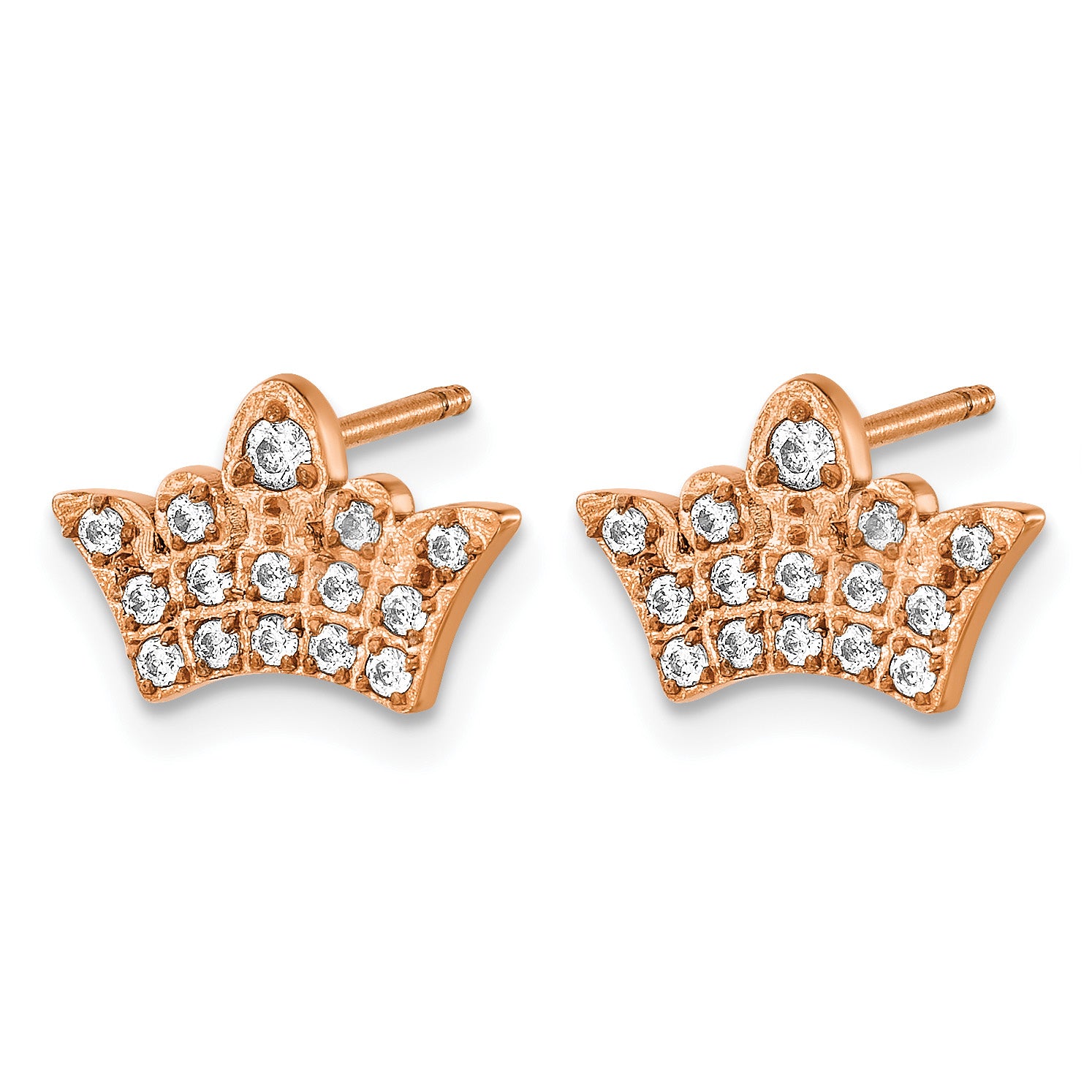 Stainless Steel Rose Gold-Tone Polished Cubic Zirconia Button Earrings for Women Secondary image