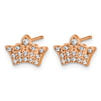 Stainless Steel Rose Gold-Tone Polished Cubic Zirconia Button Earrings for Women