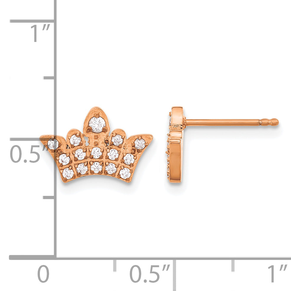 Stainless Steel Rose Gold-Tone Polished Cubic Zirconia Button Earrings for Women