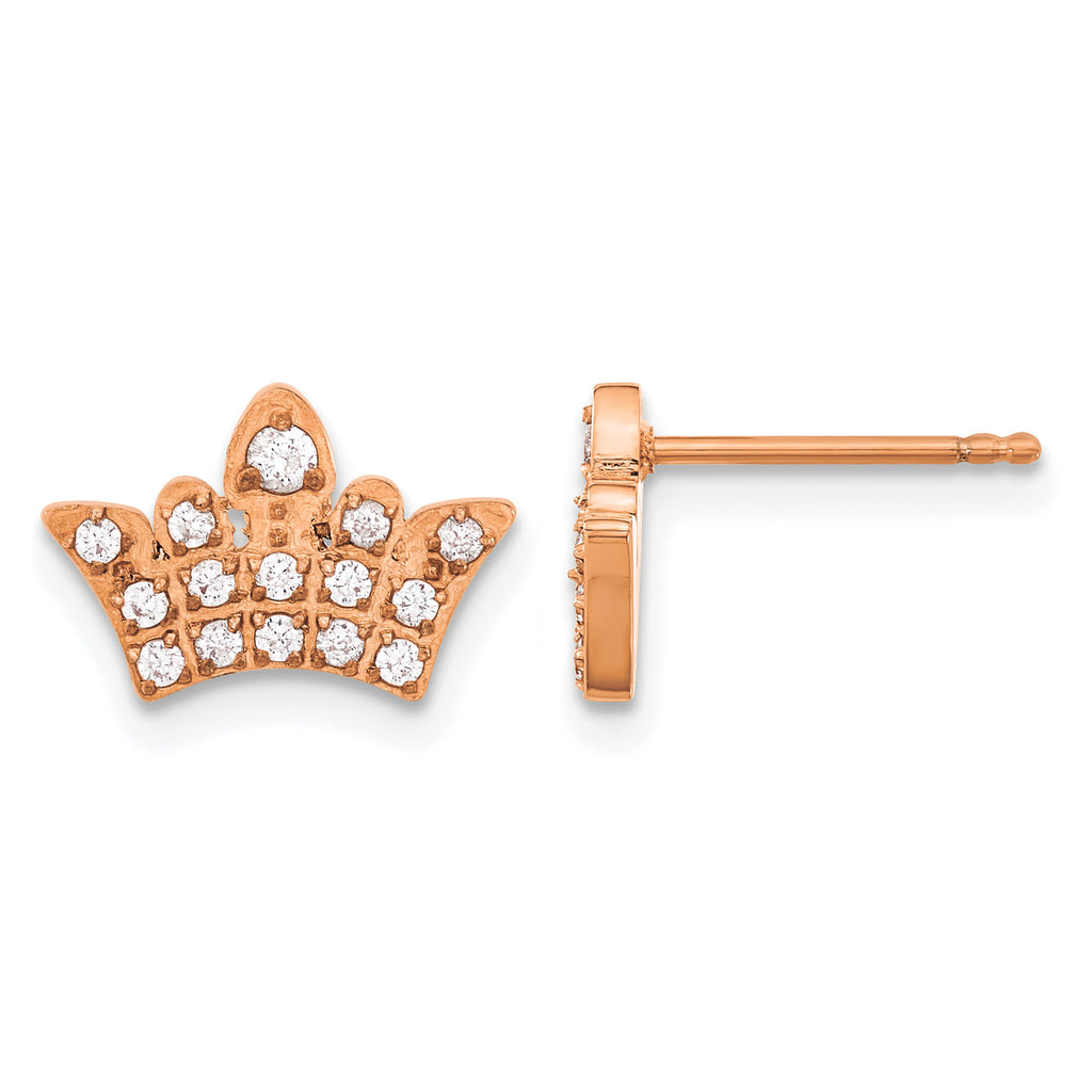 Stainless Steel Rose Gold-Tone Polished Cubic Zirconia Button Earrings for Women