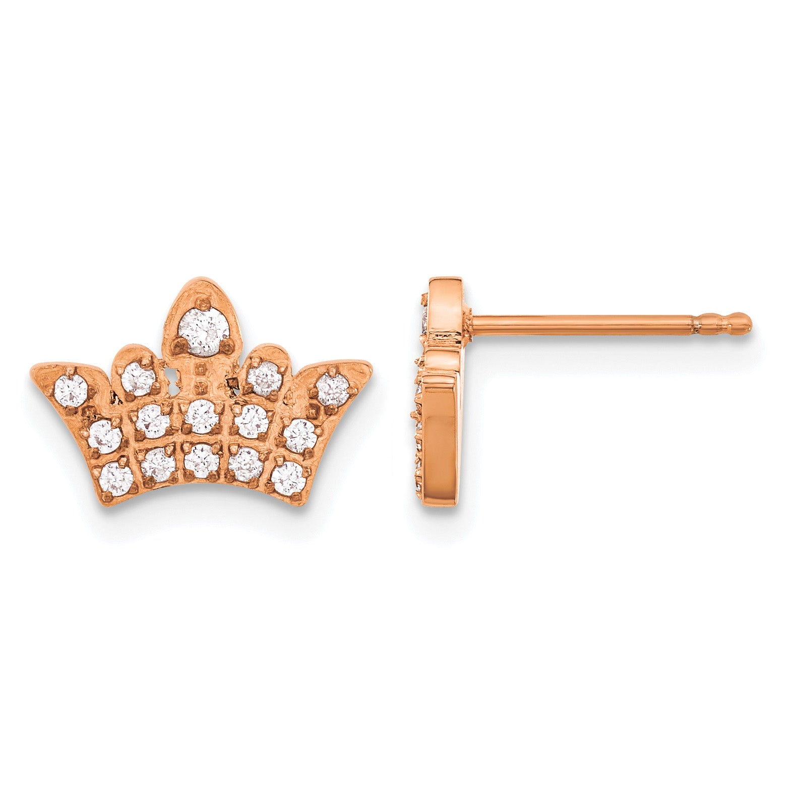 Stainless Steel Rose Gold-Tone Polished Cubic Zirconia Button Earrings for Women
