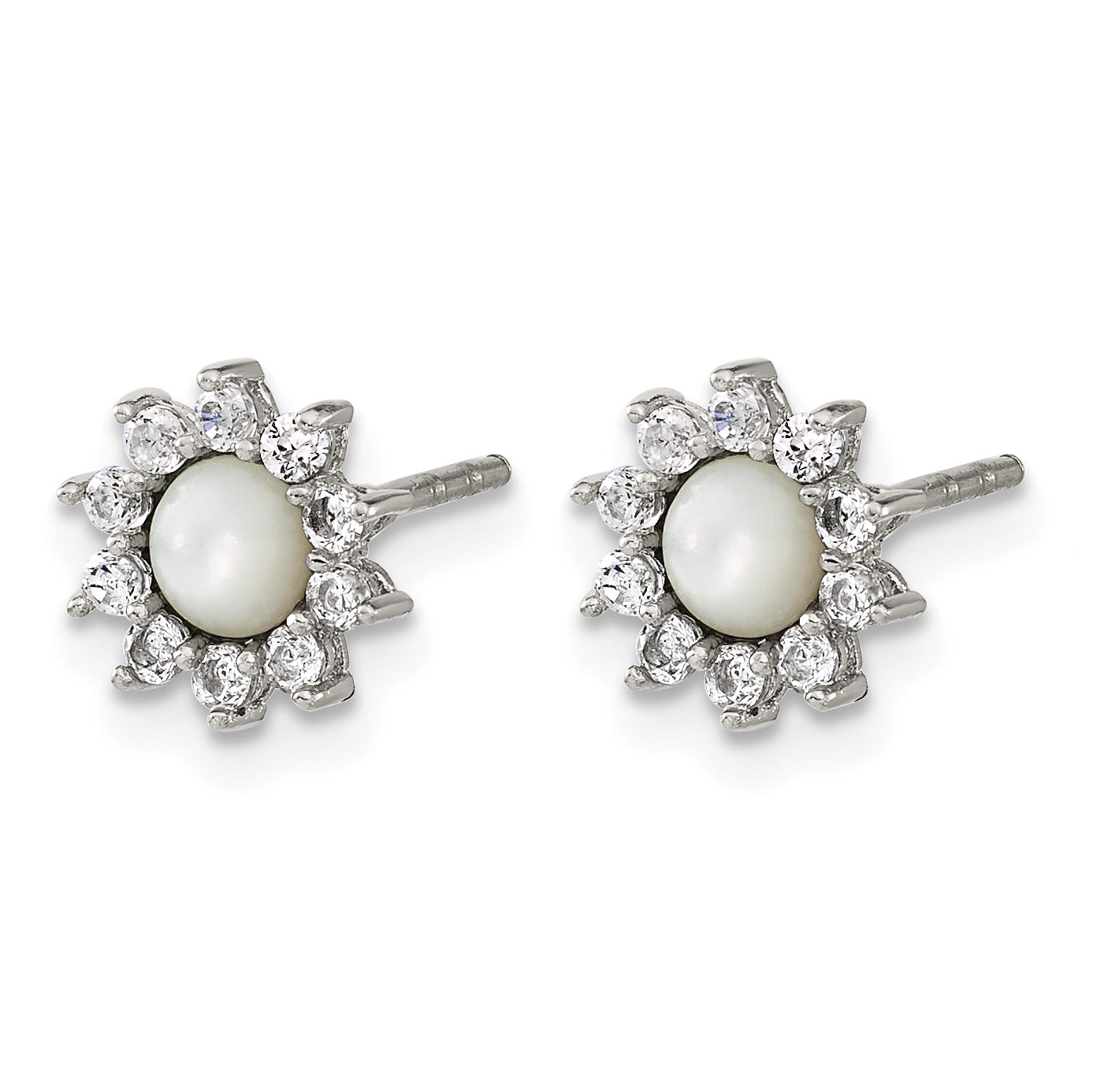 Stainless Steel Polished Pear Cubic Zirconia Button Earrings for Women Secondary image