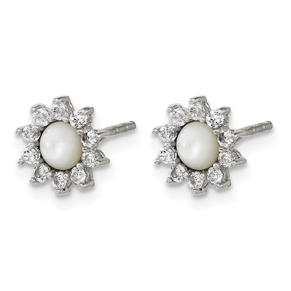 Stainless Steel Polished Pear Cubic Zirconia Button Earrings for Women