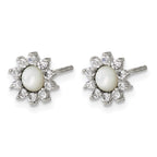 Stainless Steel Polished Pear Cubic Zirconia Button Earrings for Women