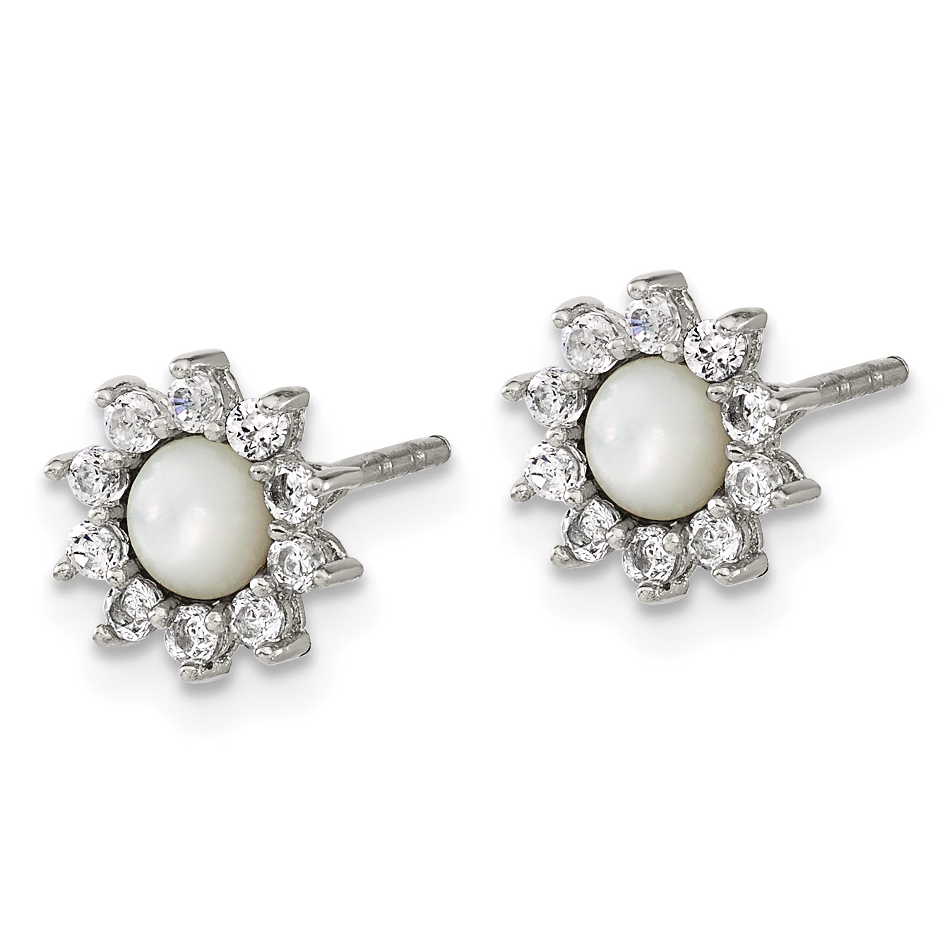Chisel Stainless Steel Polished Mother of Pearl and CZ Post Earrings Secondary image