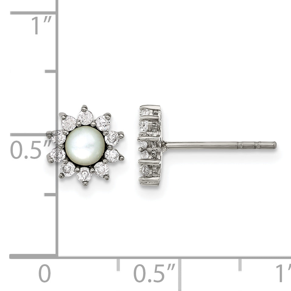 Stainless Steel Polished Pear Cubic Zirconia Button Earrings for Women