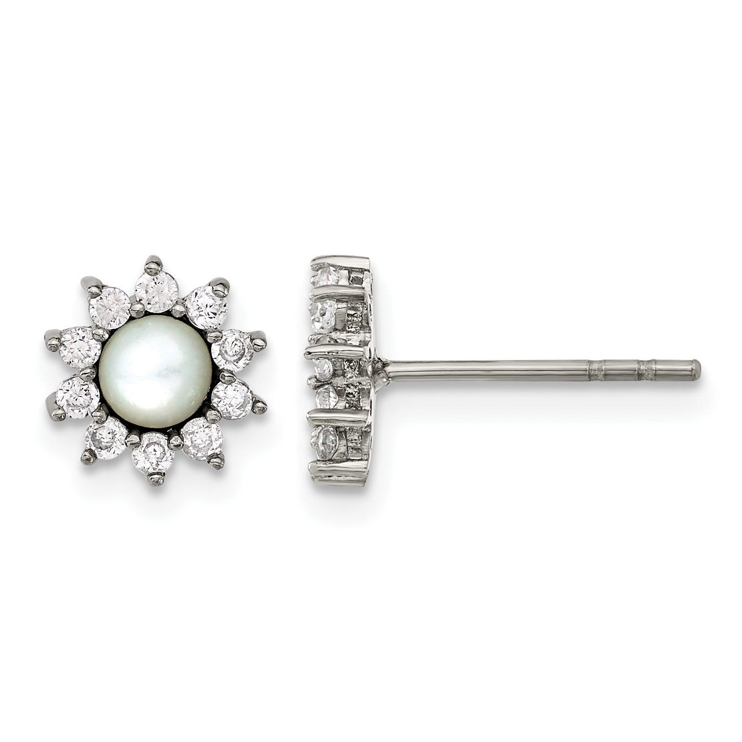 Stainless Steel Polished Pear Cubic Zirconia Button Earrings for Women Main image