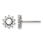 Stainless Steel Polished Pear Cubic Zirconia Button Earrings for Women