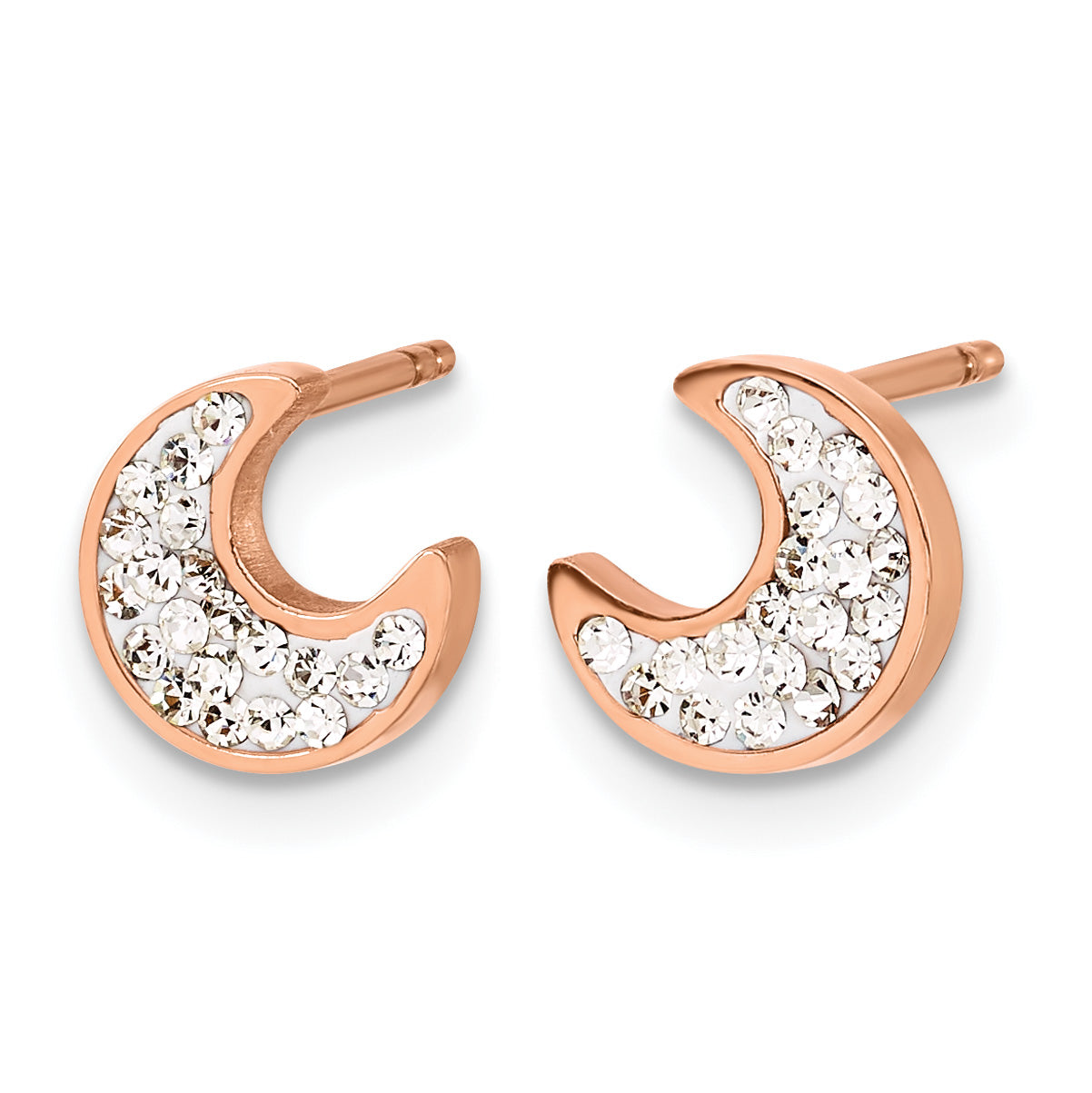 Stainless Steel Rose Gold-Tone Polished Crystal Button Earrings Secondary image
