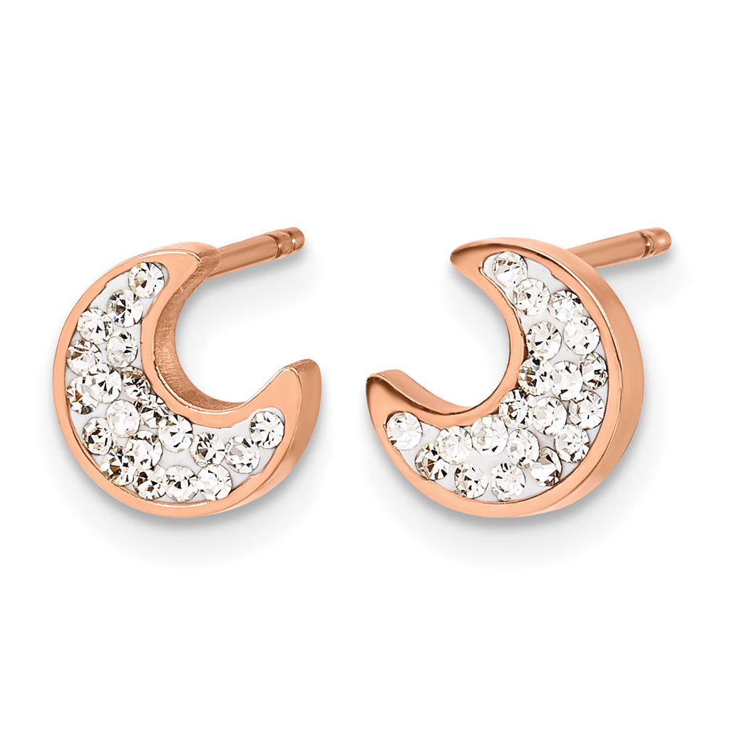 Stainless Steel Rose Gold-Tone Polished Crystal Button Earrings