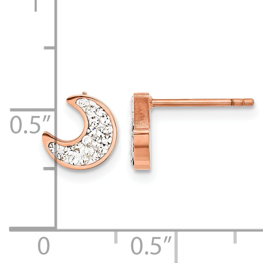 Stainless Steel Rose Gold-Tone Polished Crystal Button Earrings