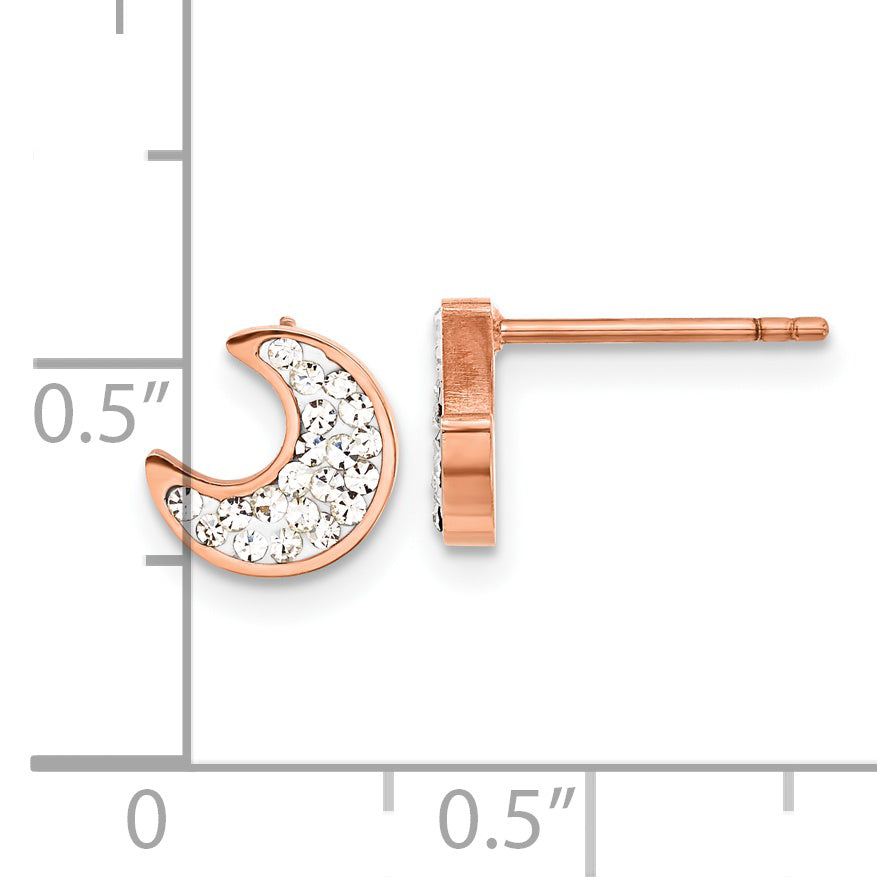 Chisel Stainless Steel Polished Rose IP-plated Preciosa Crystal Half Moon Post Earrings
