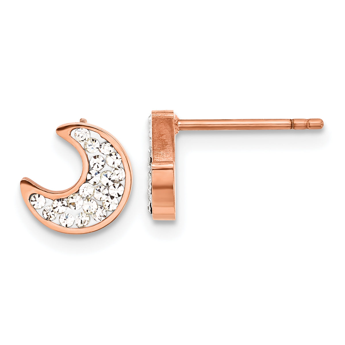 Chisel Stainless Steel Polished Rose IP-plated Preciosa Crystal Half Moon Post Earrings