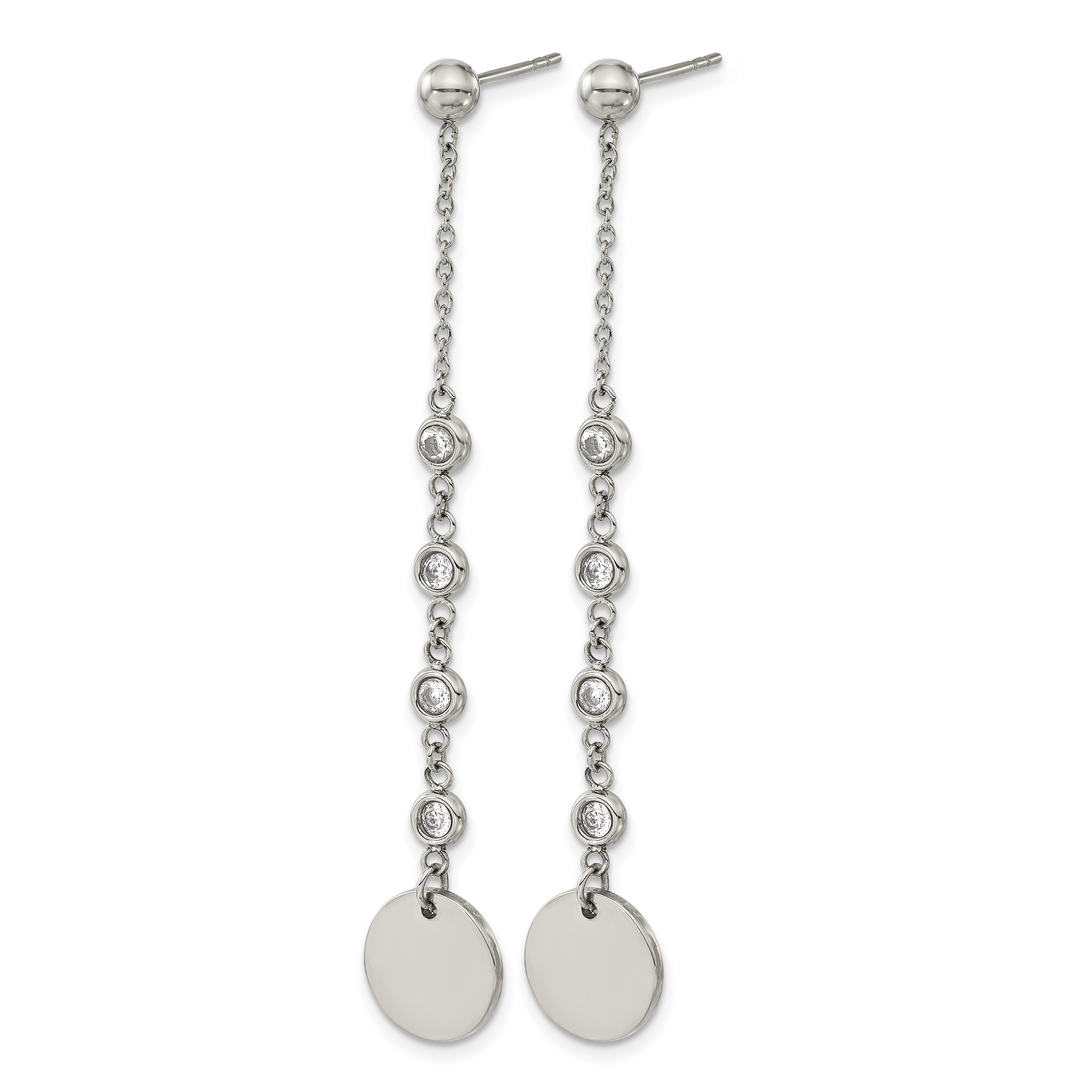 Stainless Steel Polished Cubic Zirconia Drop Dangle Earrings for Women