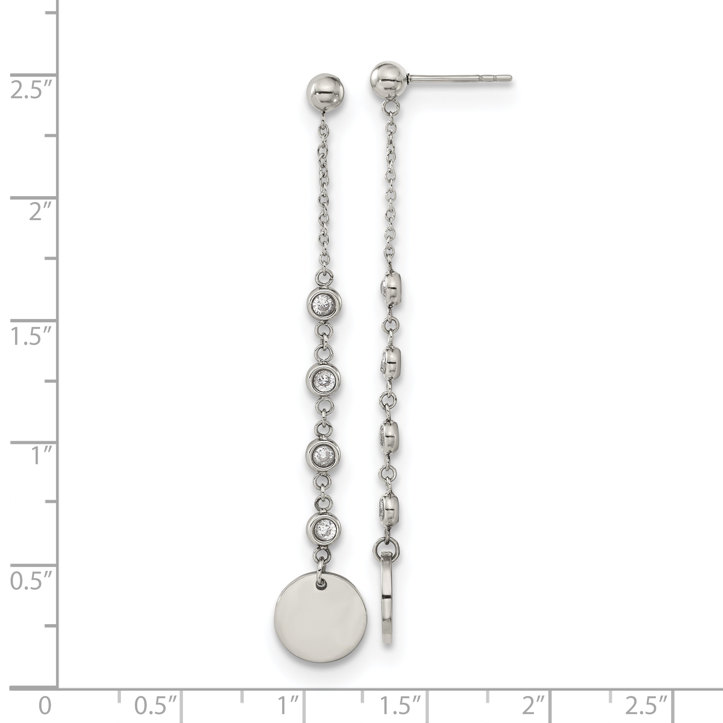 Chisel Stainless Steel Polished with CZ Post Dangle Earrings