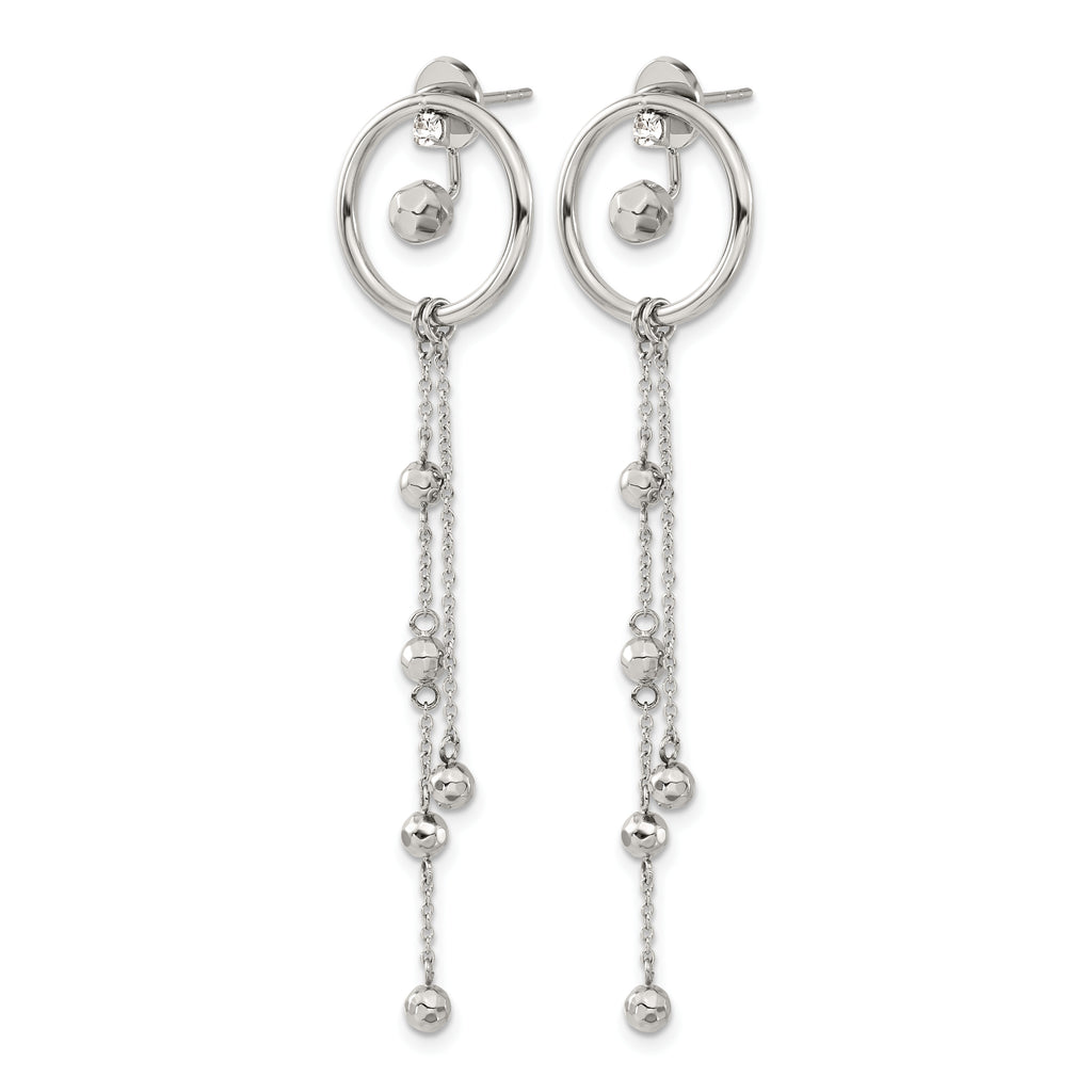 Stainless Steel Polished Lab-Created Crystal Drop Dangle Earrings for Women