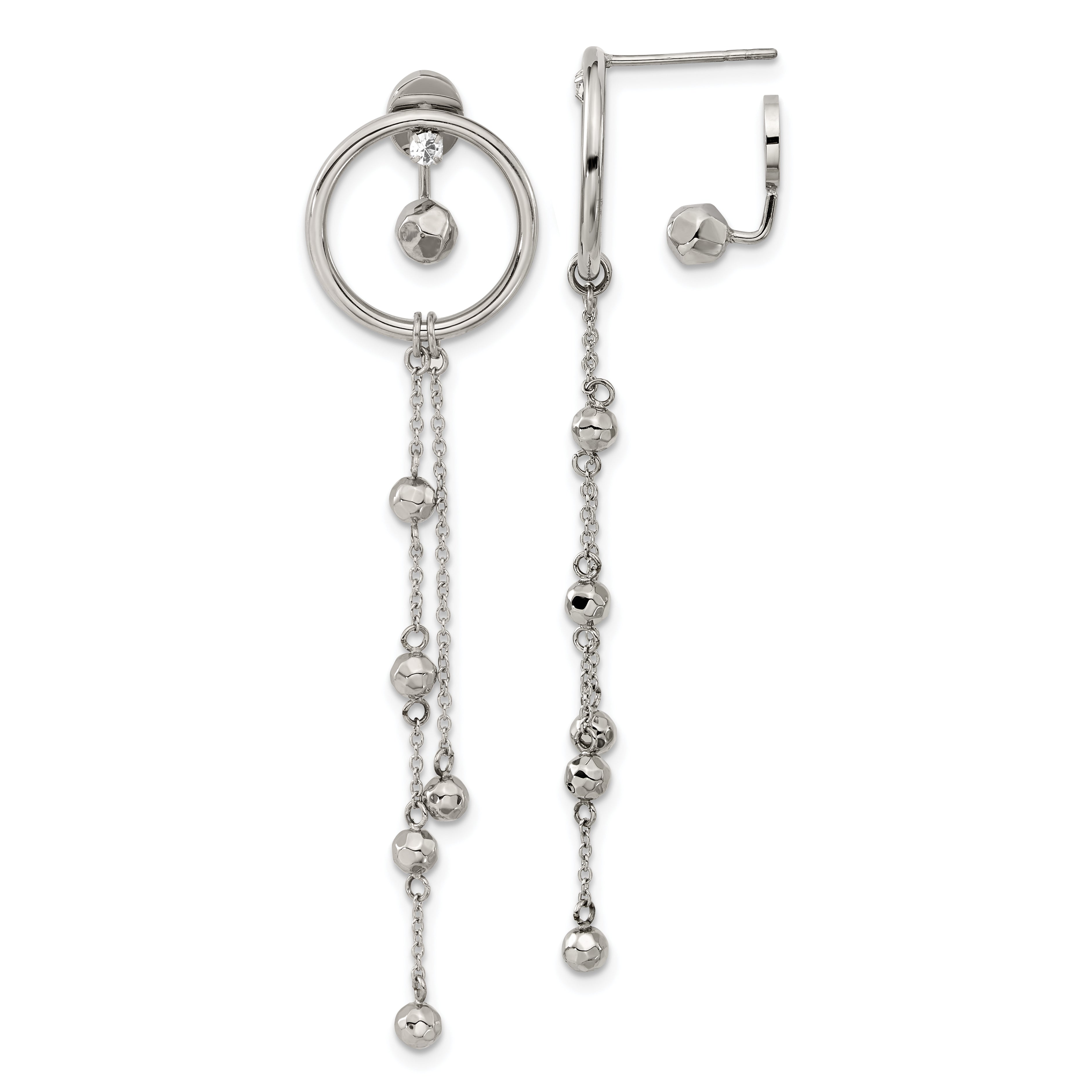 Chisel Stainless Steel Polished Preciosa Crystal Front and Back Post Dangle Earrings