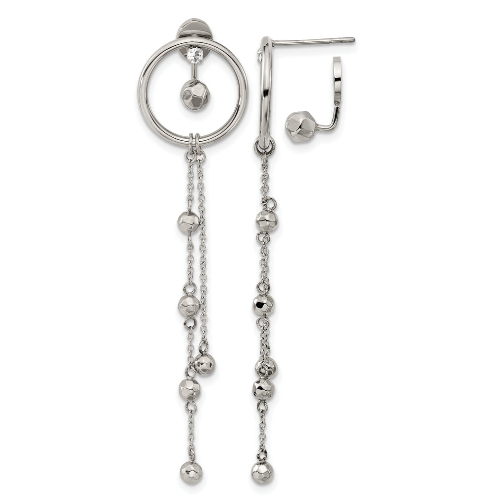 Stainless Steel Polished Lab-Created Crystal Drop Dangle Earrings for Women