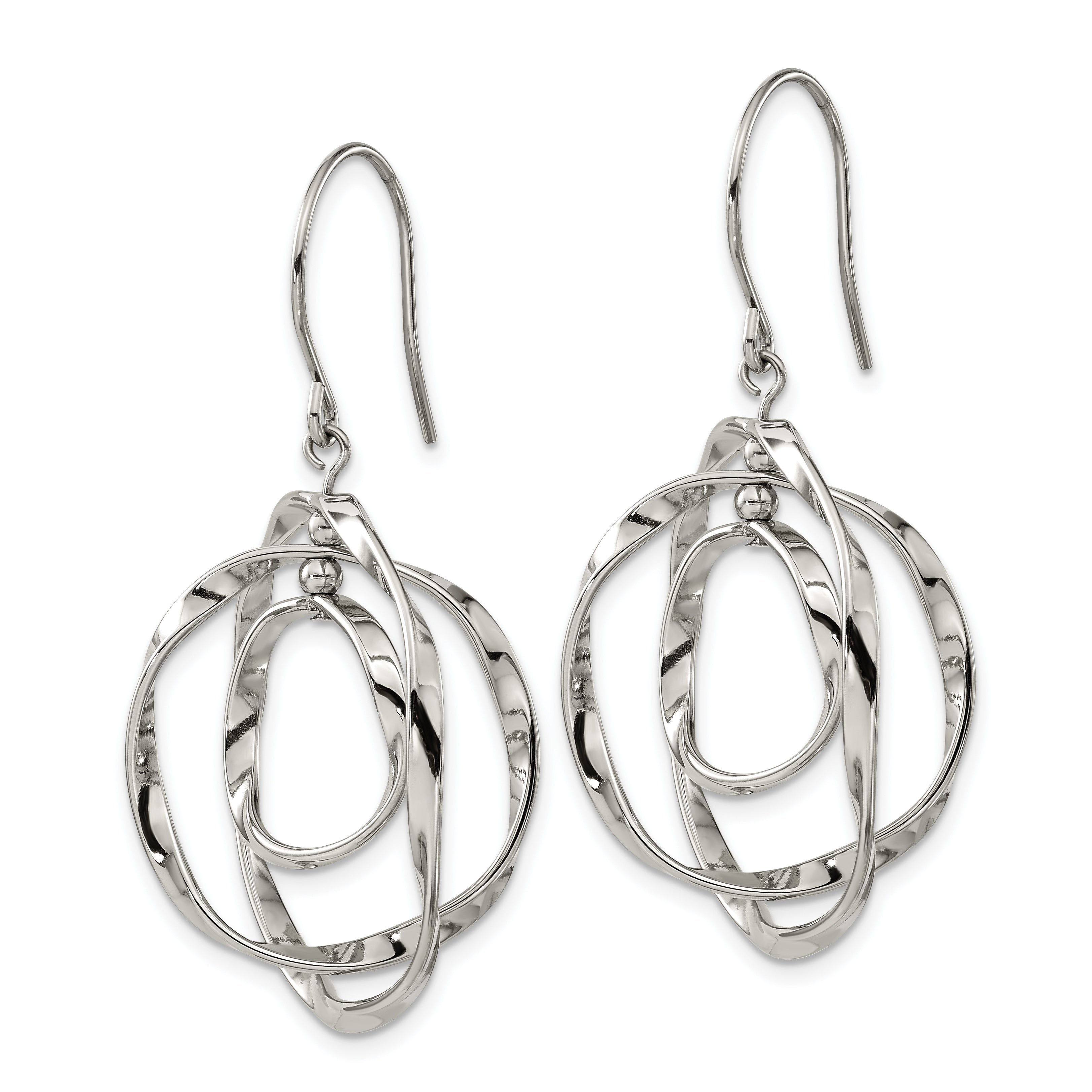 Chisel Stainless Steel Polished Wavy Circles Dangle Shepherd Hook Earrings