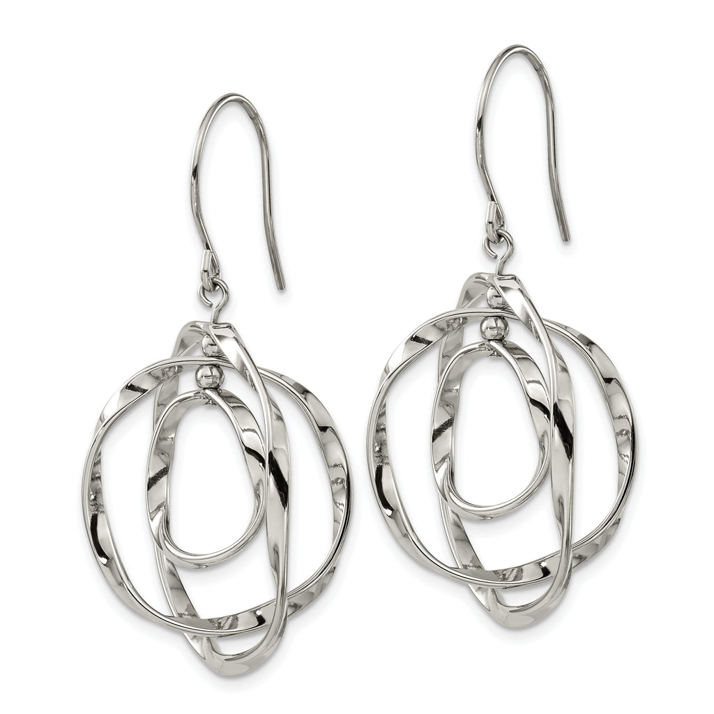 Chisel Stainless Steel Polished Wavy Circles Dangle Shepherd Hook Earrings
