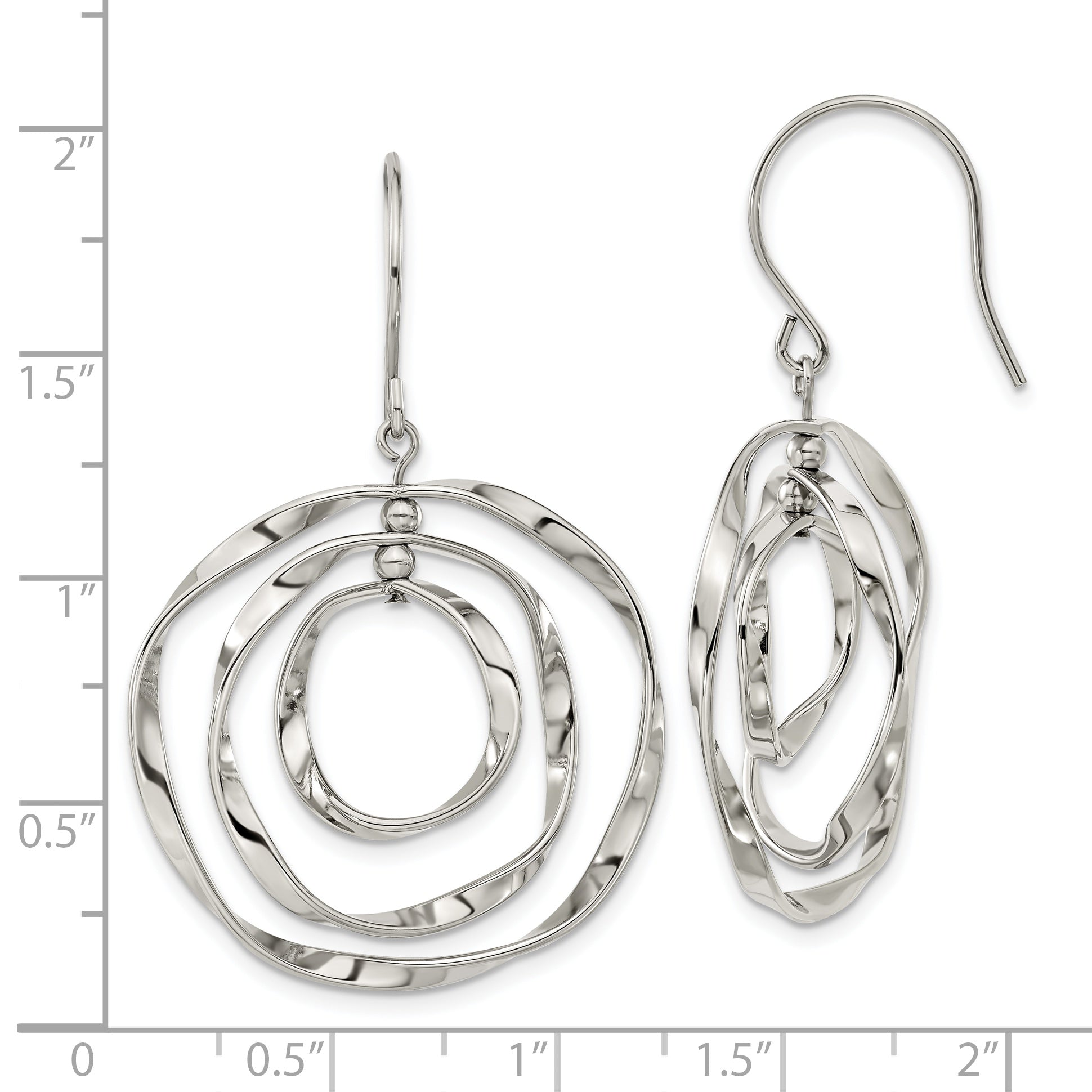 Chisel Stainless Steel Polished Wavy Circles Dangle Shepherd Hook Earrings