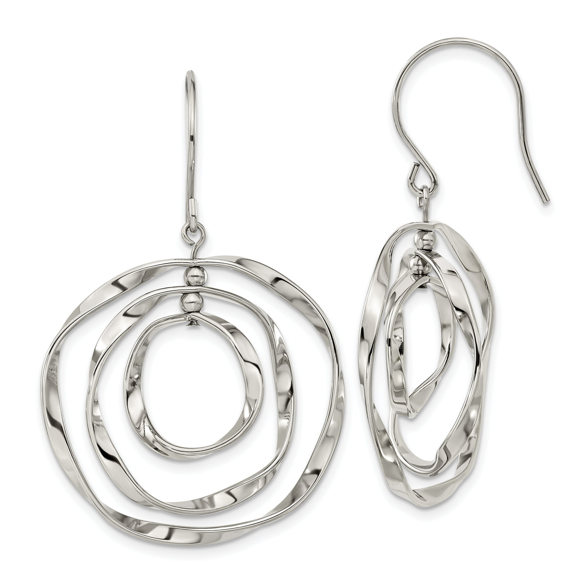 Chisel Stainless Steel Polished Wavy Circles Dangle Shepherd Hook Earrings