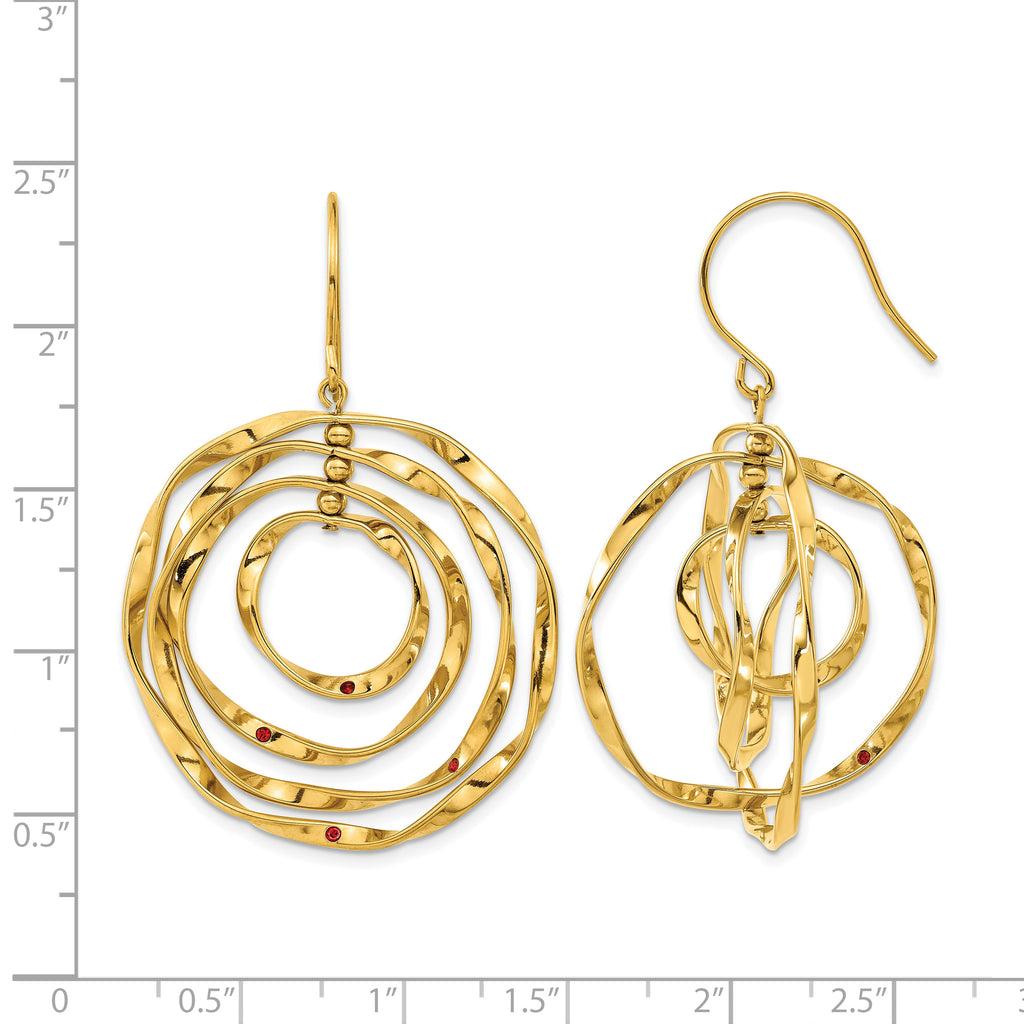 Stainless Steel Gold-Tone Polished Red Lab-Created Crystal Drop Dangle Earrings for Women
