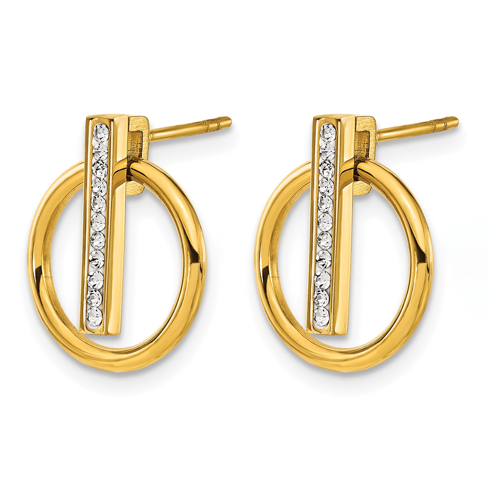 Stainless Steel Gold-Tone Polished Lab-Created Crystal Button Earrings for Women