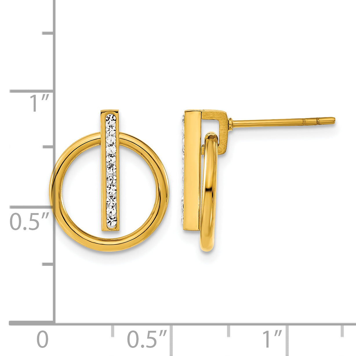 Stainless Steel Gold-Tone Polished Lab-Created Crystal Button Earrings for Women