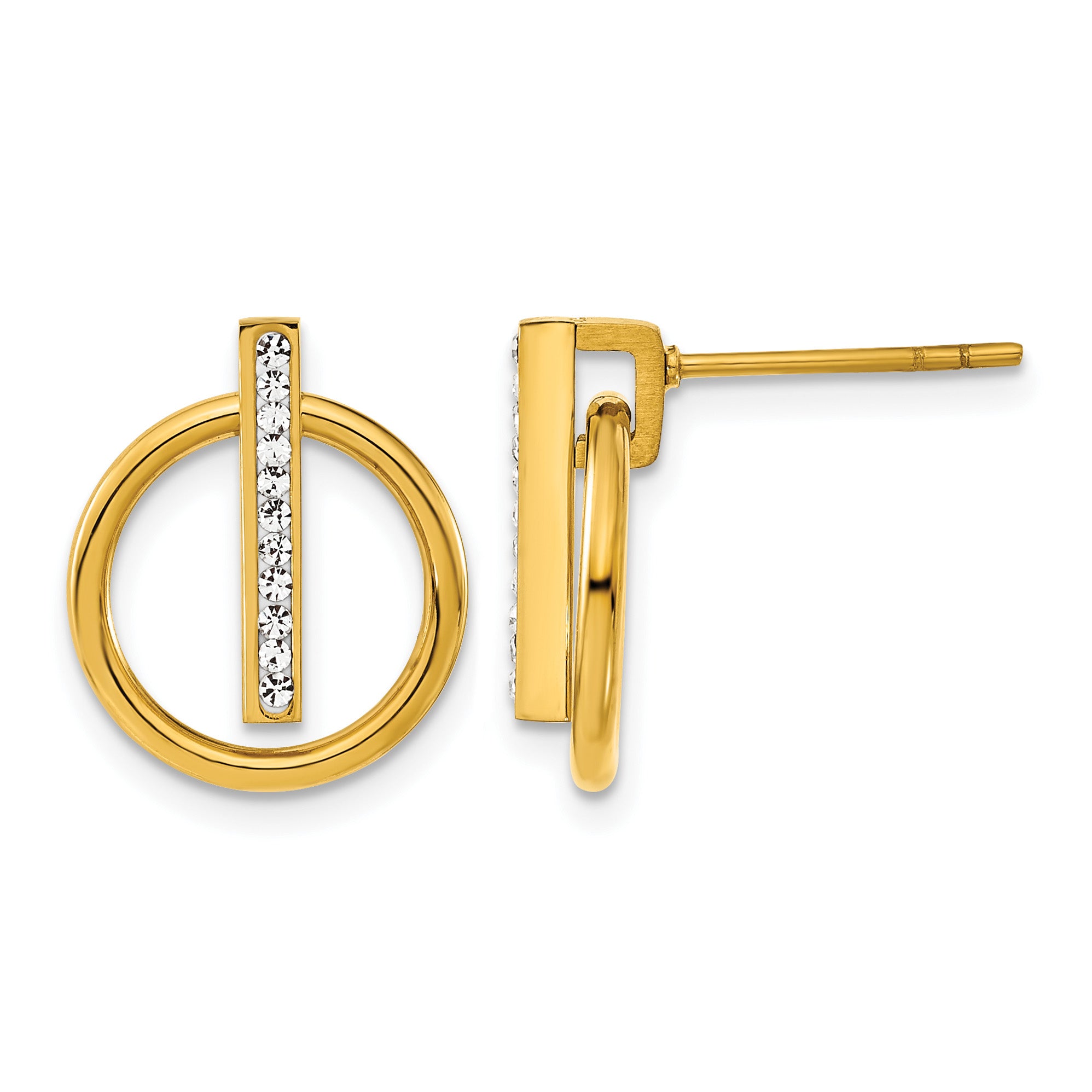 Stainless Steel Gold-Tone Polished Lab-Created Crystal Button Earrings for Women