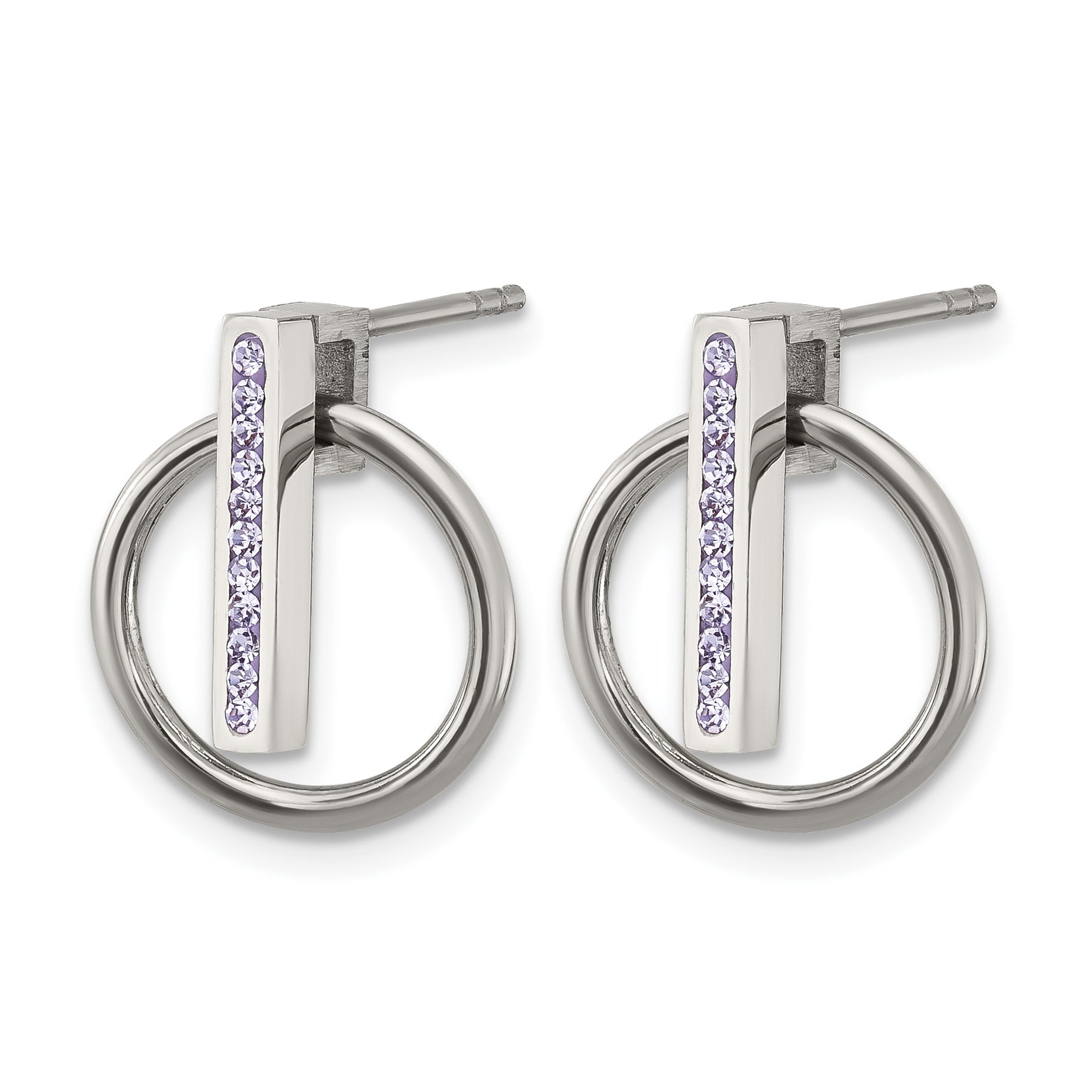 Stainless Steel Polished Purple Lab-Created Crystal Button Earrings for Women Secondary image